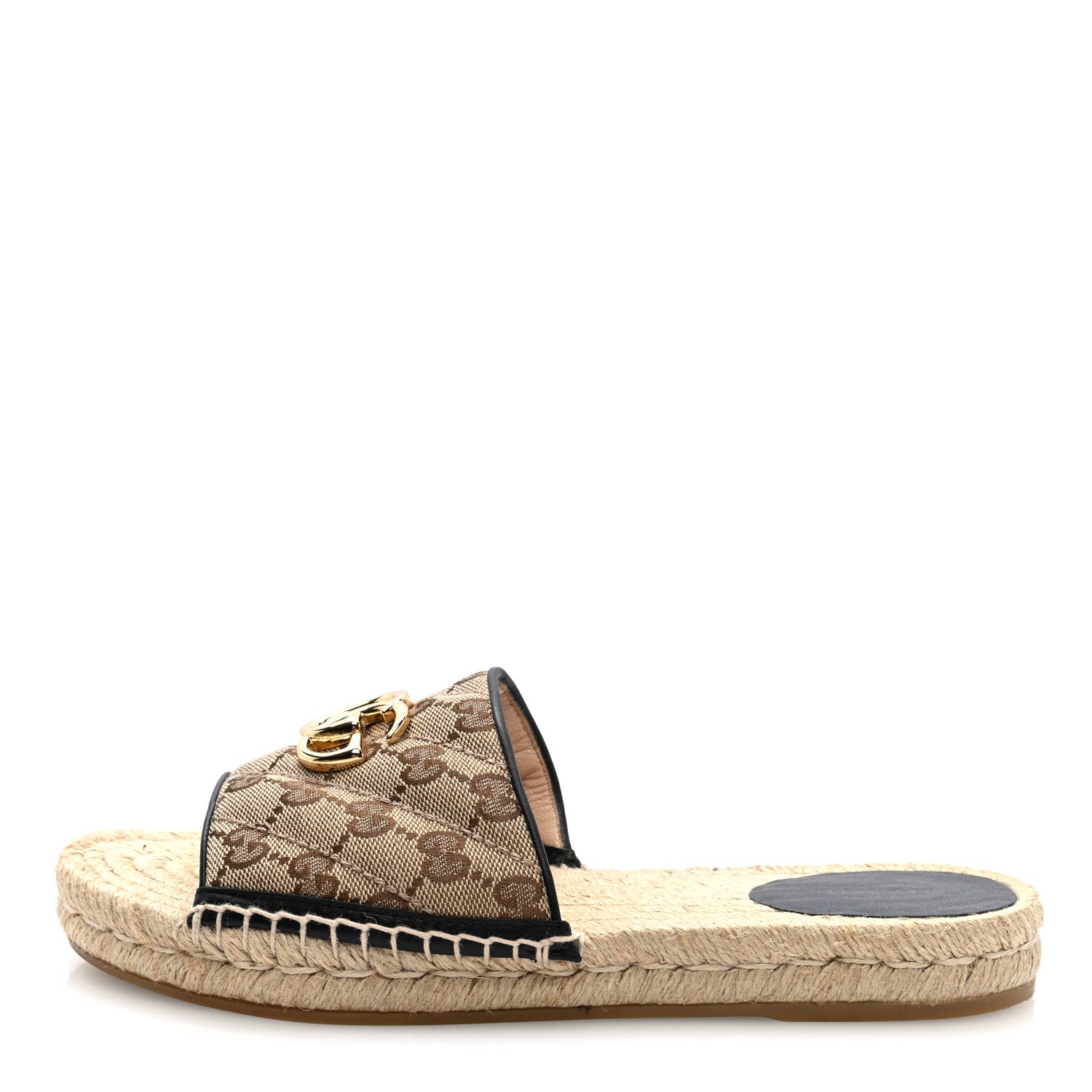 Monogram Matelasse GG Marmont Espadrille 20mm Slide Sandals 38 Beige Ebony Black