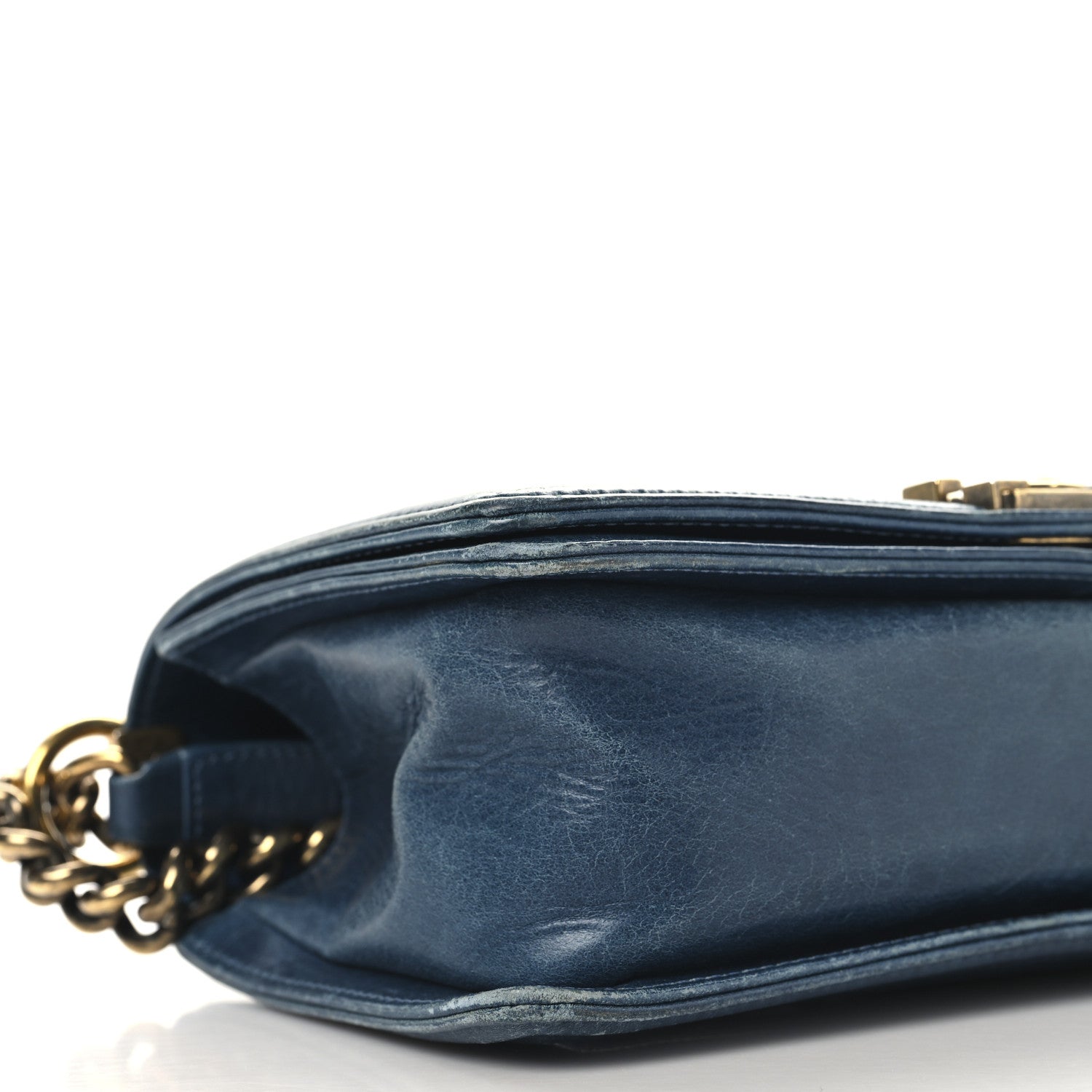Aged Calfskin Quilted Medium Boy Flap Blue