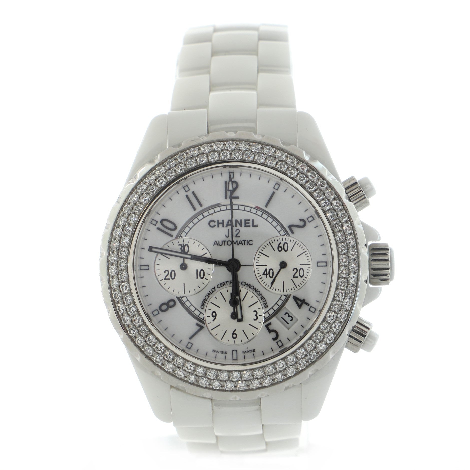 J12 Chronograph Automatic Watch Ceramic and Stainless Steel with Diamond Bezel 41