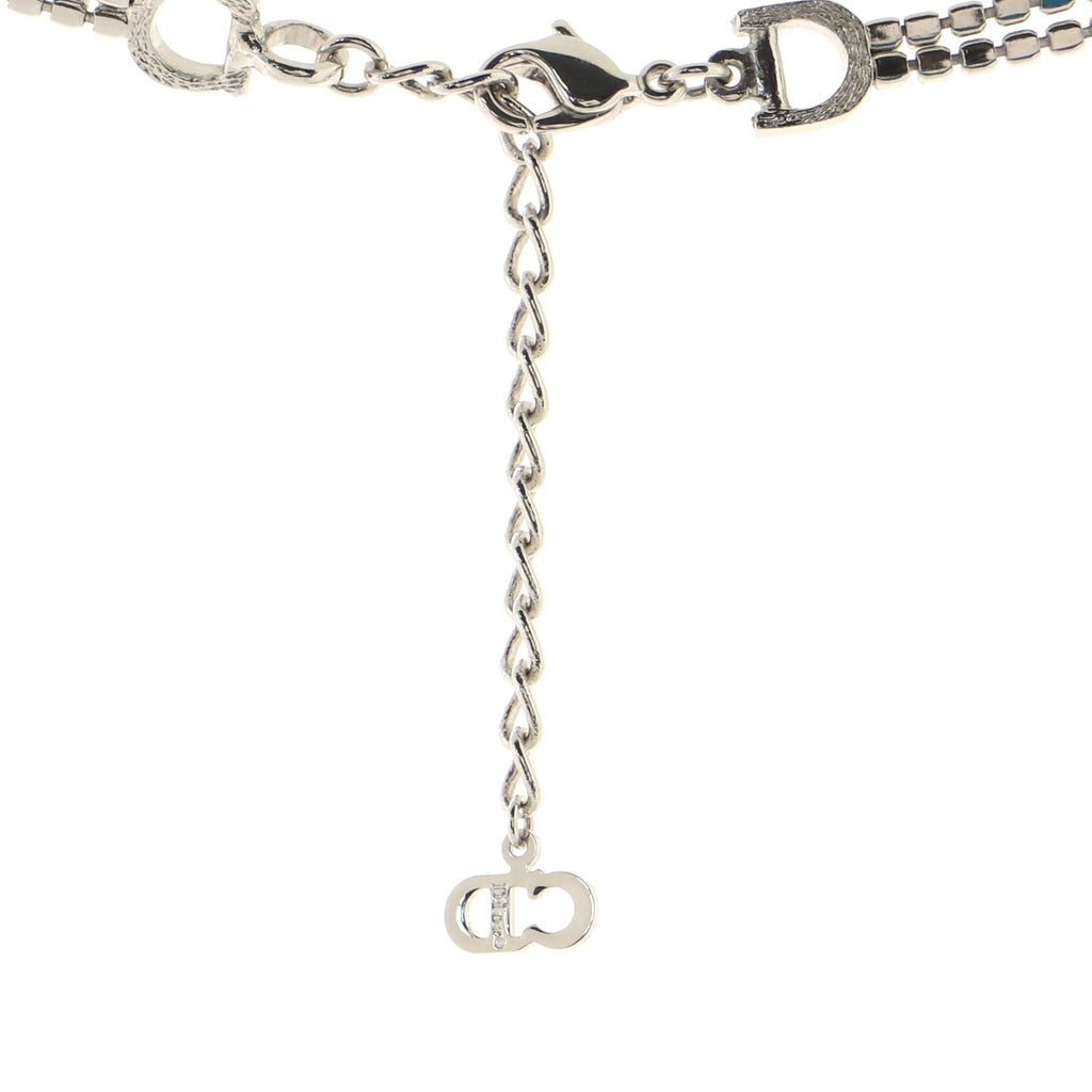 D Logo Double Chain Pendant Necklace Metal with Crystal