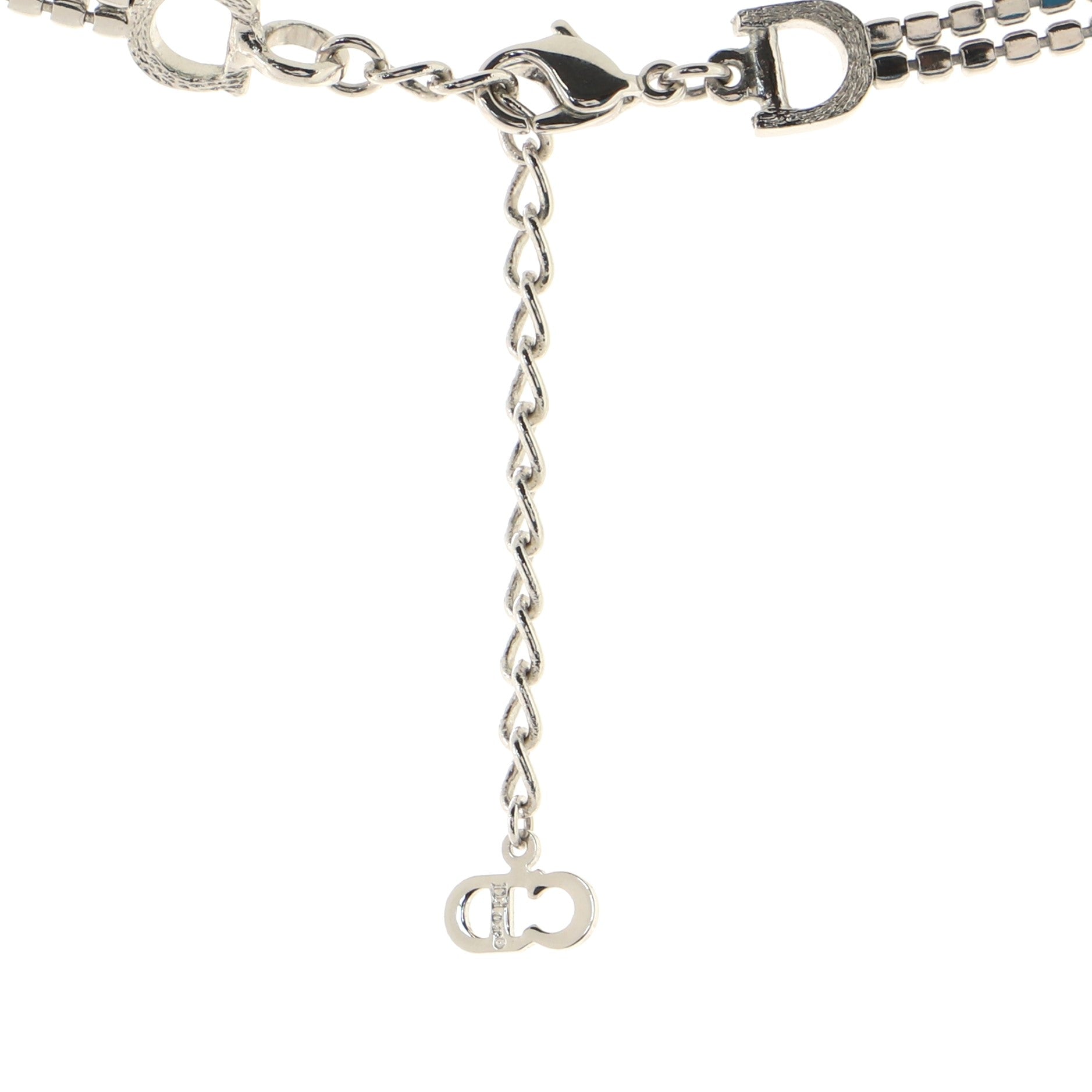 D Logo Double Chain Pendant Necklace Metal with Crystal