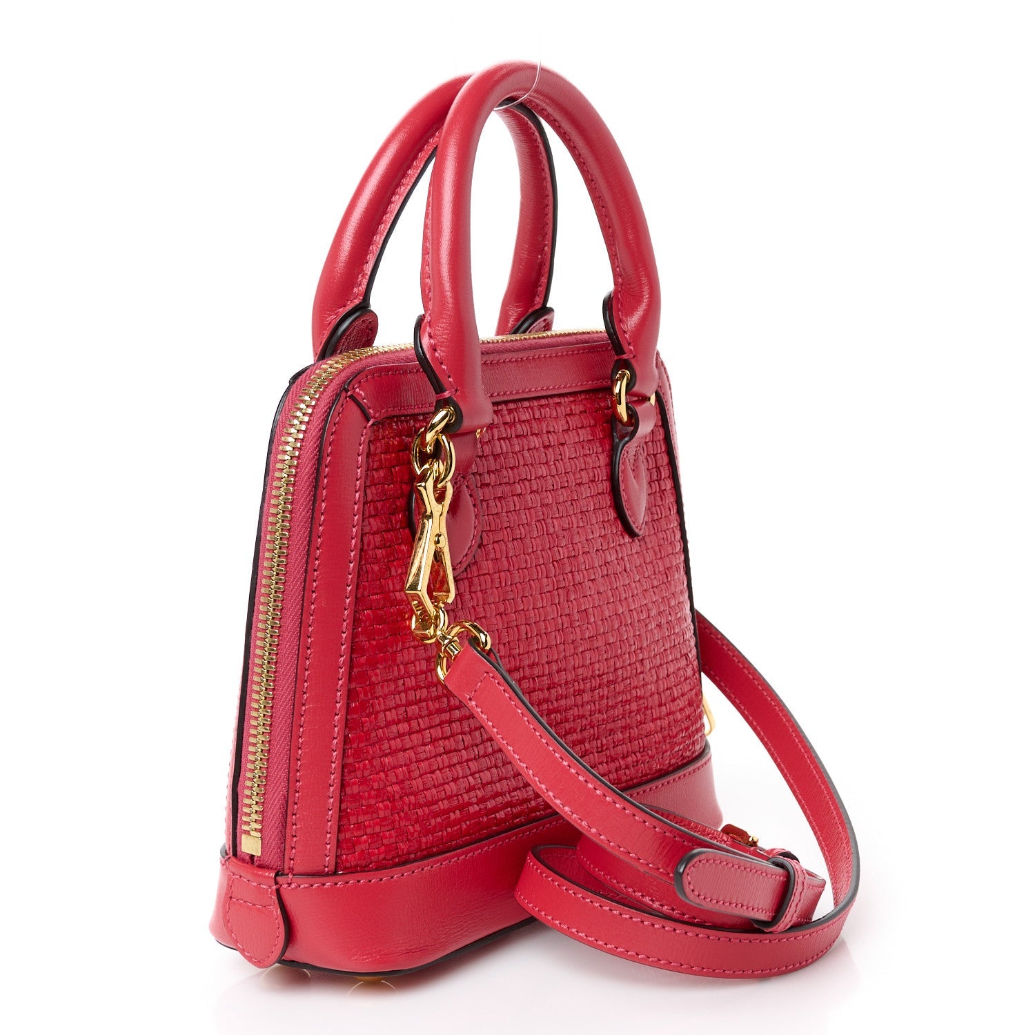Straw Azalea Calfskin Woven Mini Horsebit 1955 Top Handle Bag Coral Wave Black