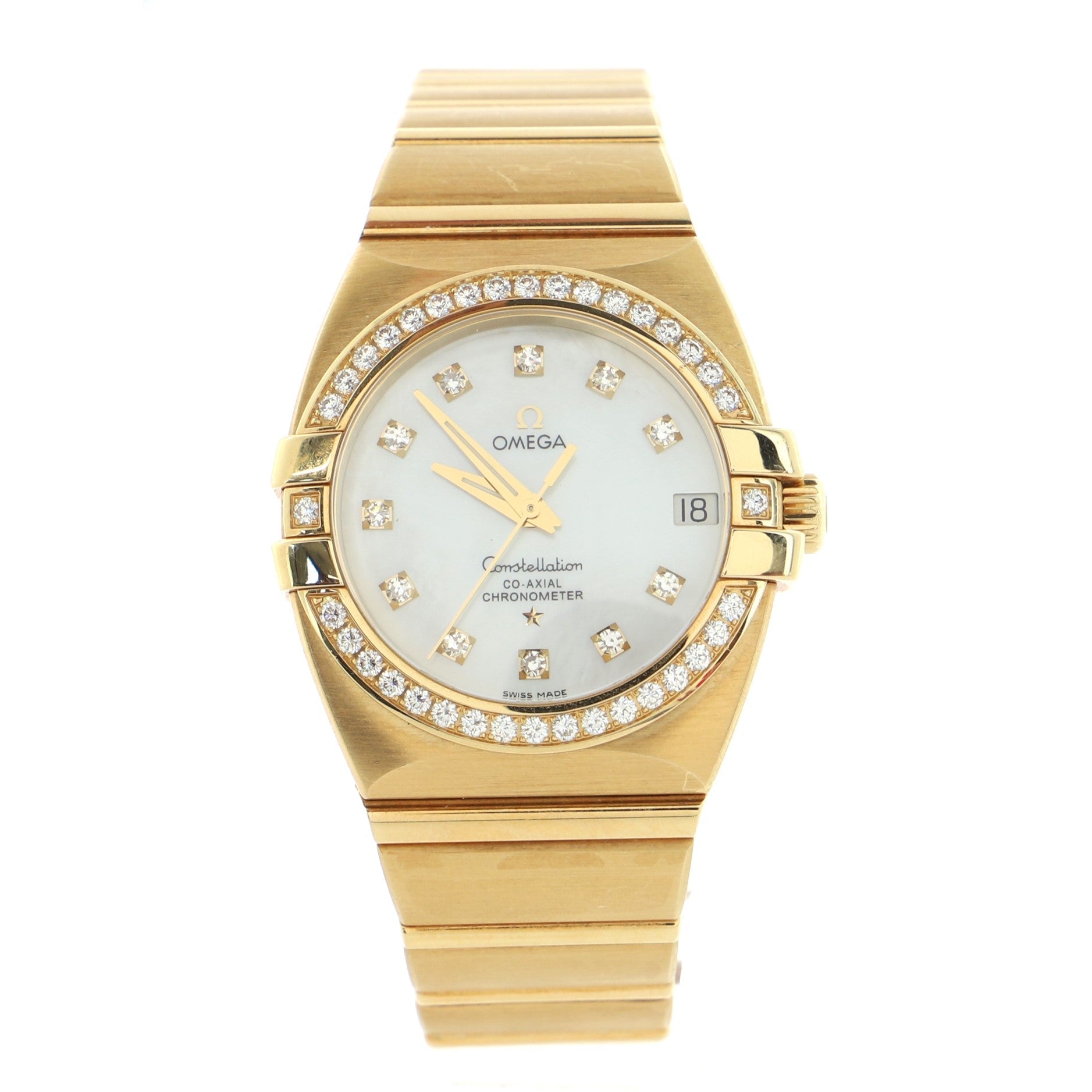 Constellation Double Eagle Automatic Watch Yellow Gold with Diamond Bezel, Diamond Markers and Mother of Pearl 31