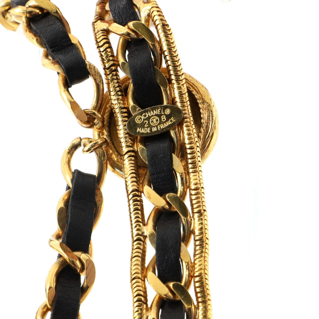 Vintage Multi-Chain Medallion Belt Metal and Leather 90