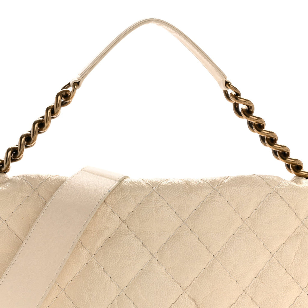 Crumpled Grained Calfskin Medium Coco Pleats Messenger Flap Dark White