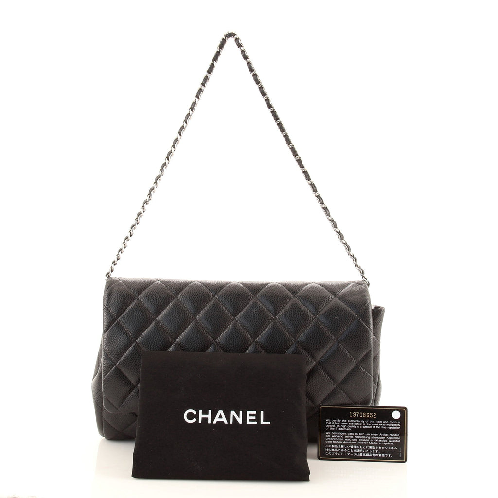 Clutch with Chain Quilted Caviar