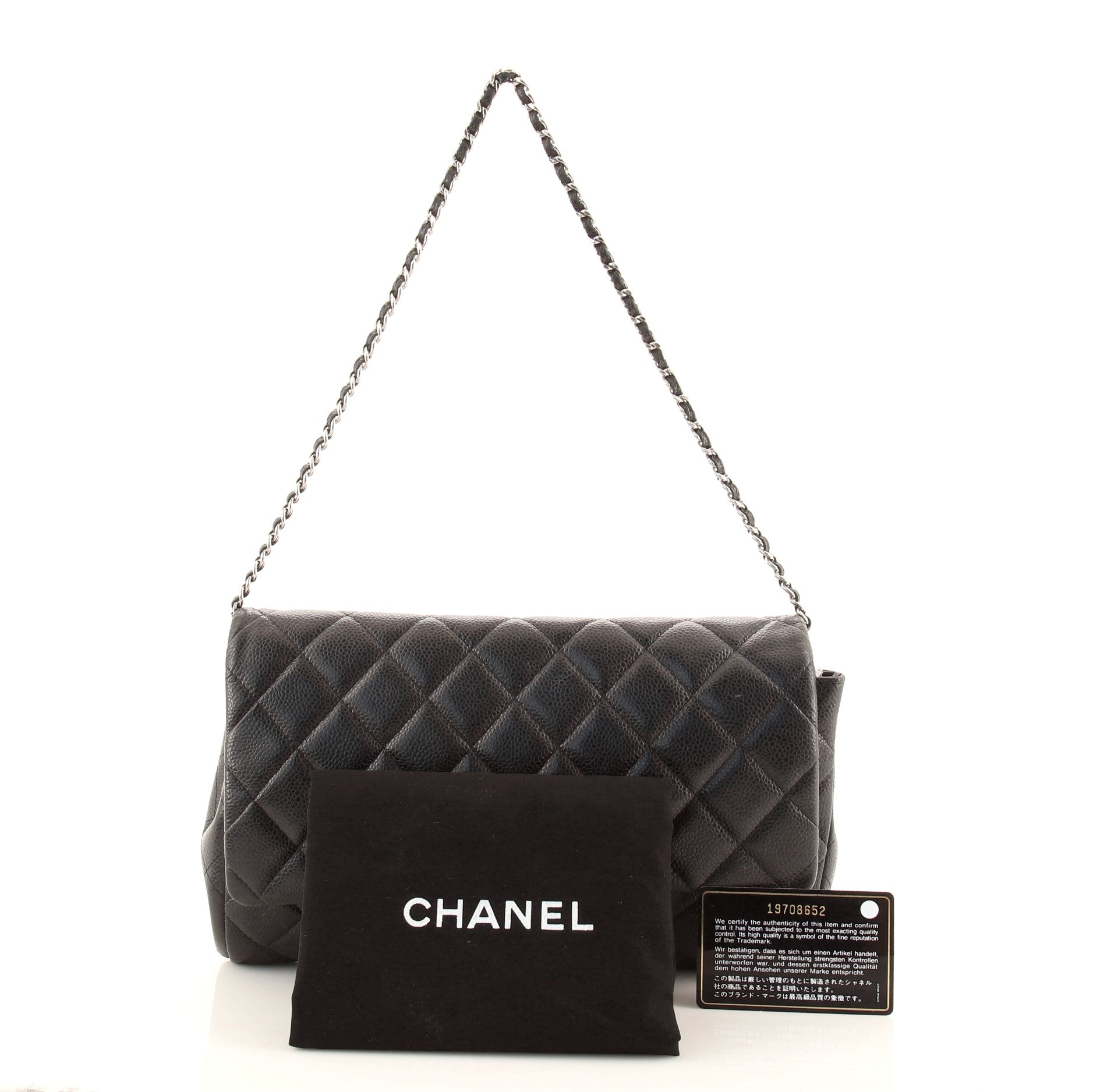 Clutch with Chain Quilted Caviar