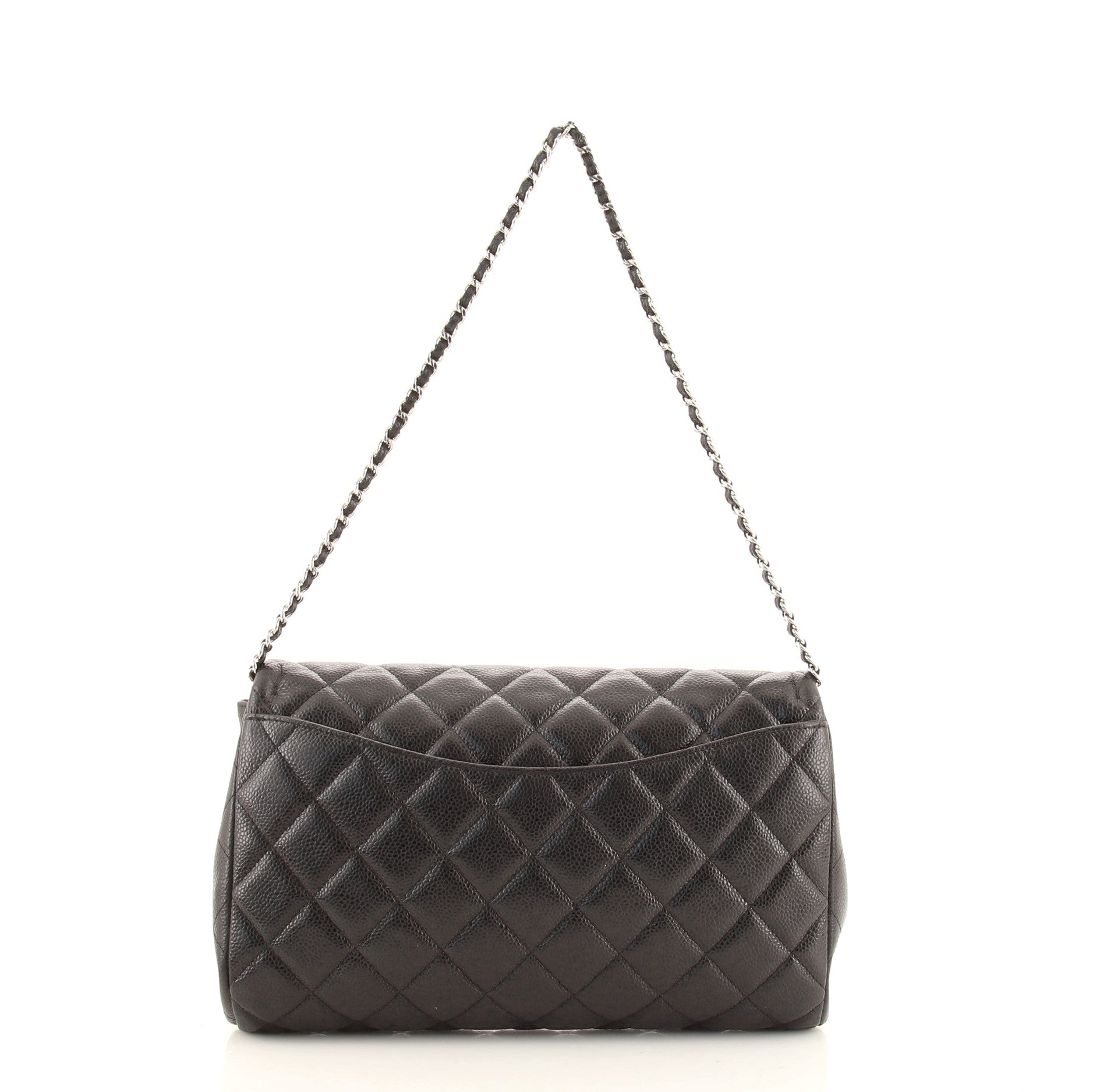 Clutch with Chain Quilted Caviar