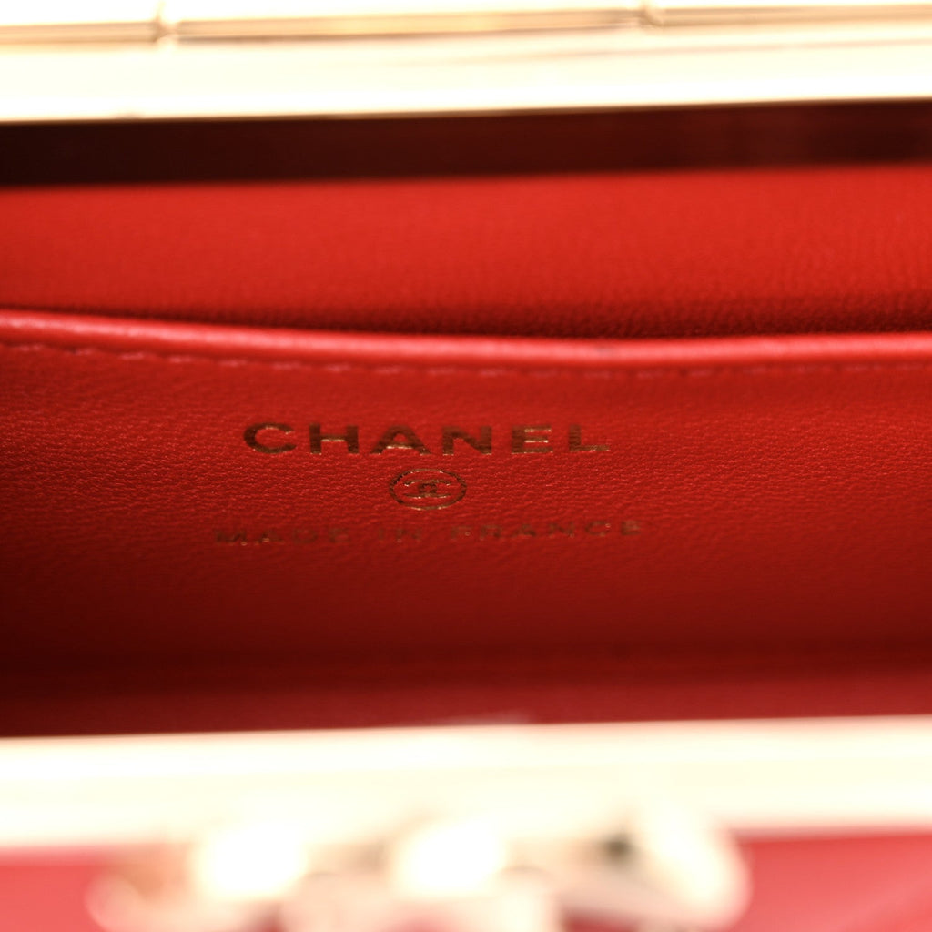 Lambskin Quilted Small Box With Chain Red