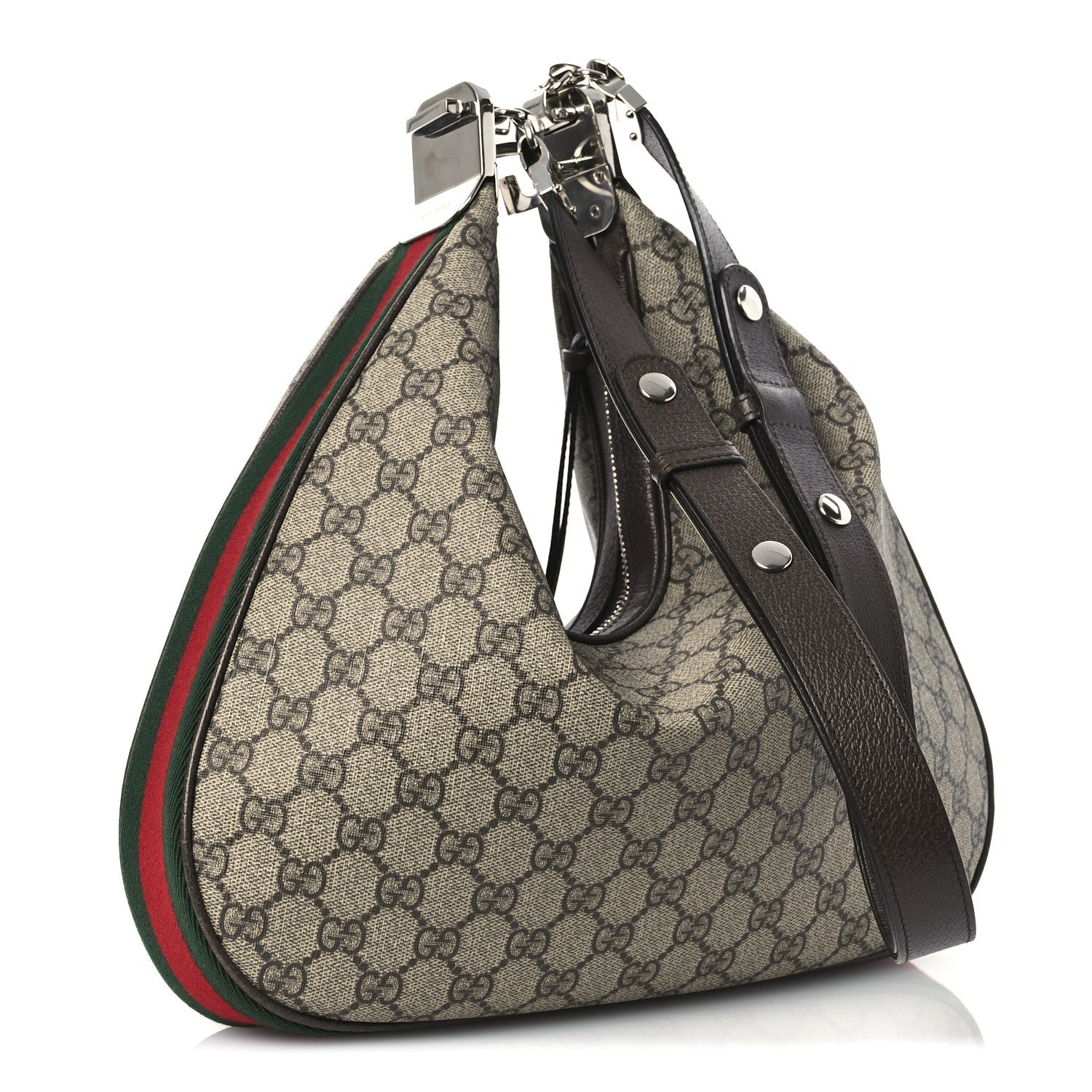 GG Supreme Monogram Textured Calfskin Web Large Attache Shoulder Bag Beige Ebony New Acero