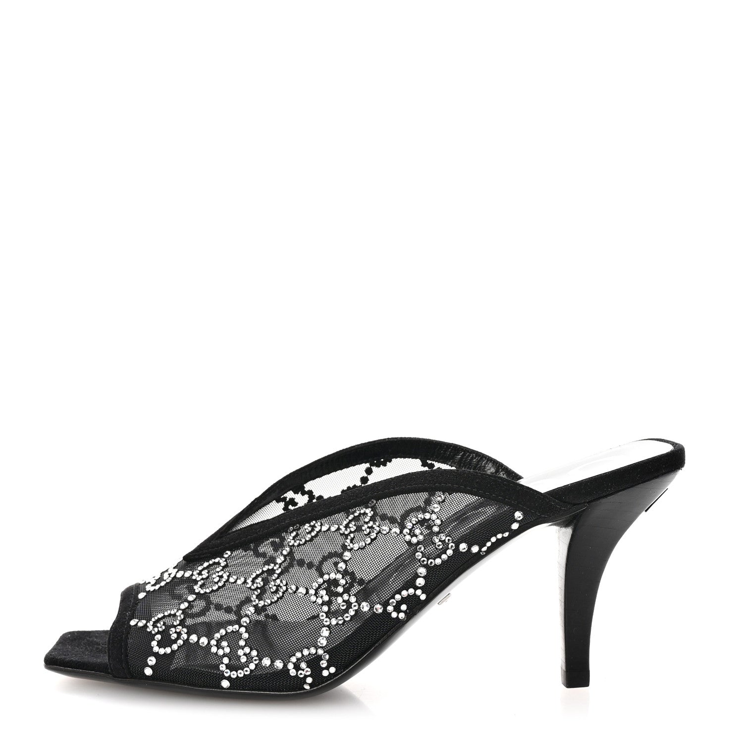 Tela Retino Kid Scamosciato Crystal GG Monogram Square G 95mm Slide Sandals 35 Black