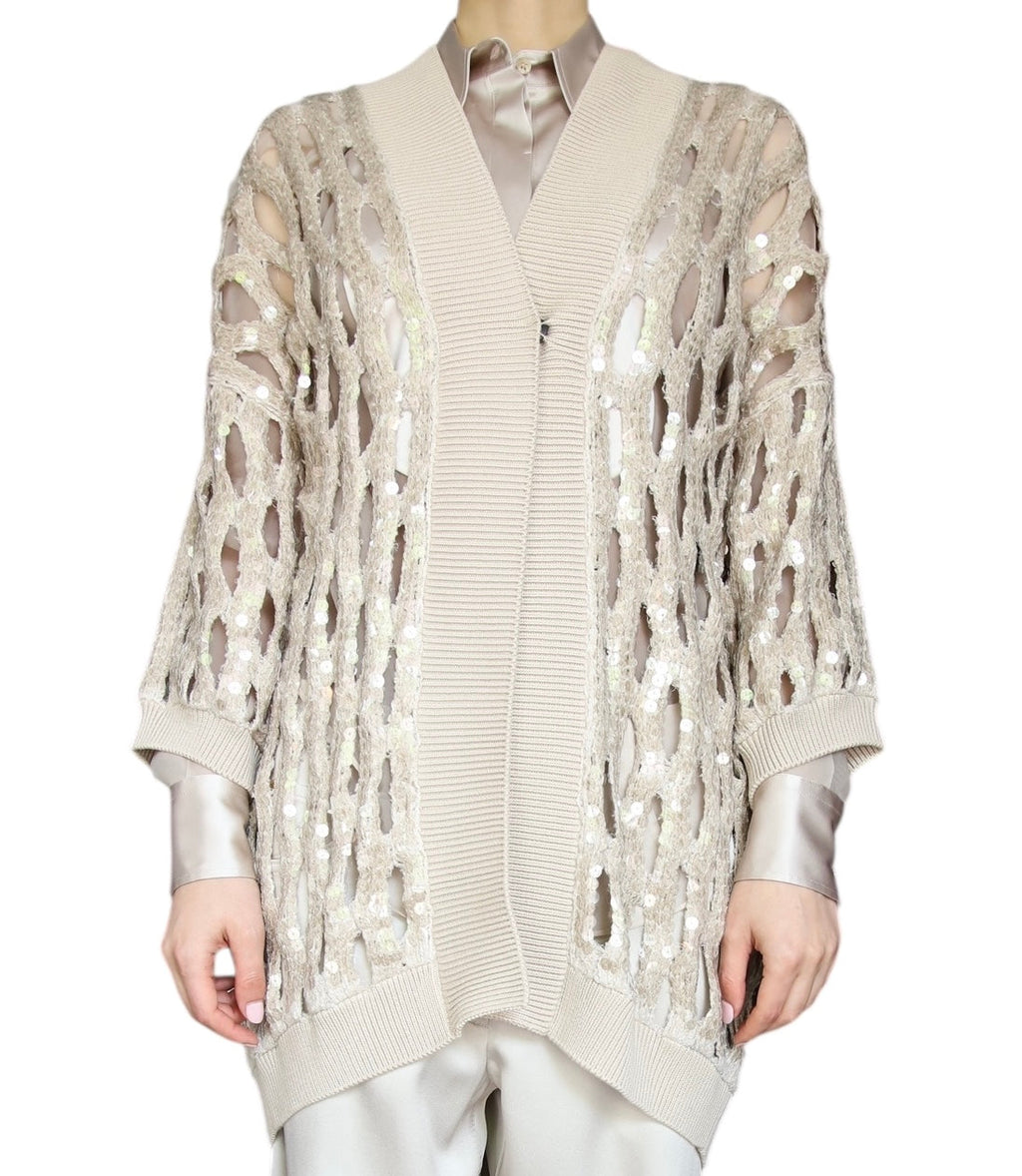 Brunello Cucinelli Knit Sequin Cutout igan - IT 44 / US 8