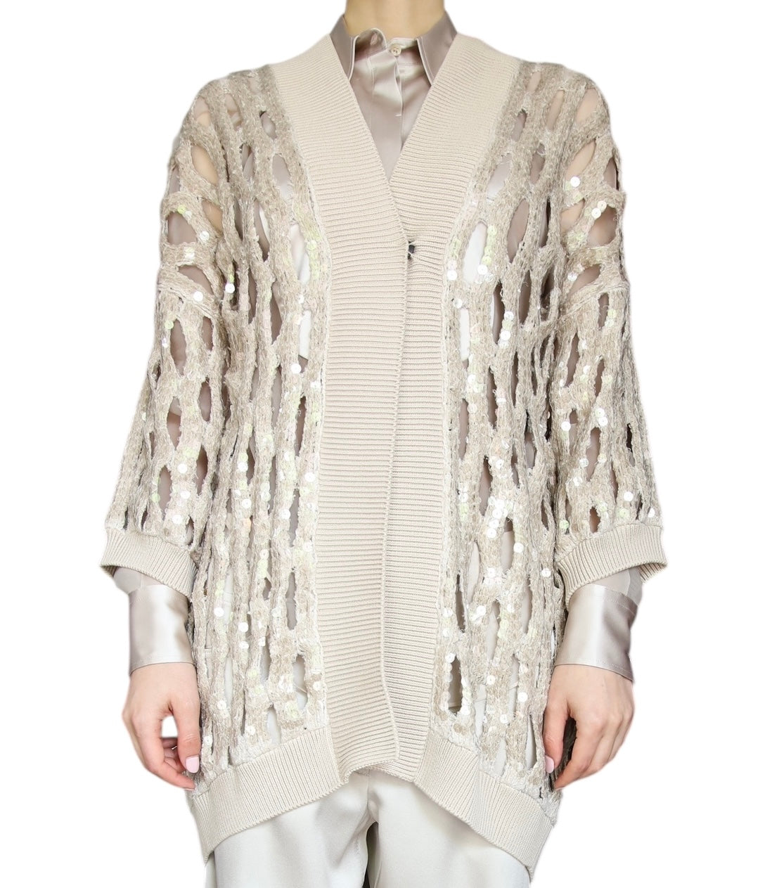 Brunello Cucinelli Knit Sequin Cutout igan - IT 44 / US 8