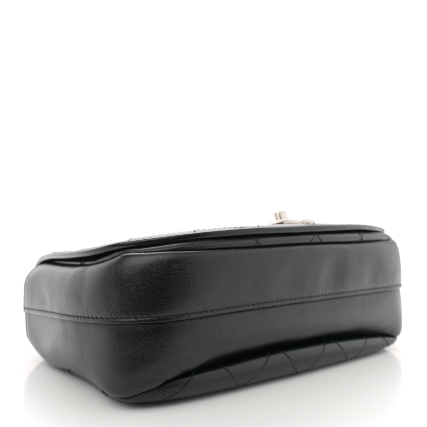 Calfskin Stitched Ring My Bag Flap Crossbody Bag Black