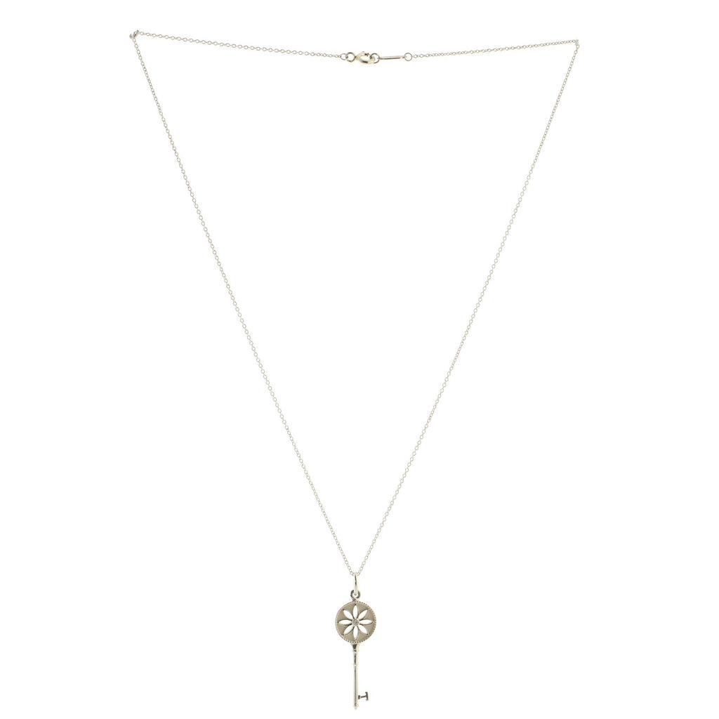 Daisy Key Pendant Necklace Sterling Silver with Diamond Small