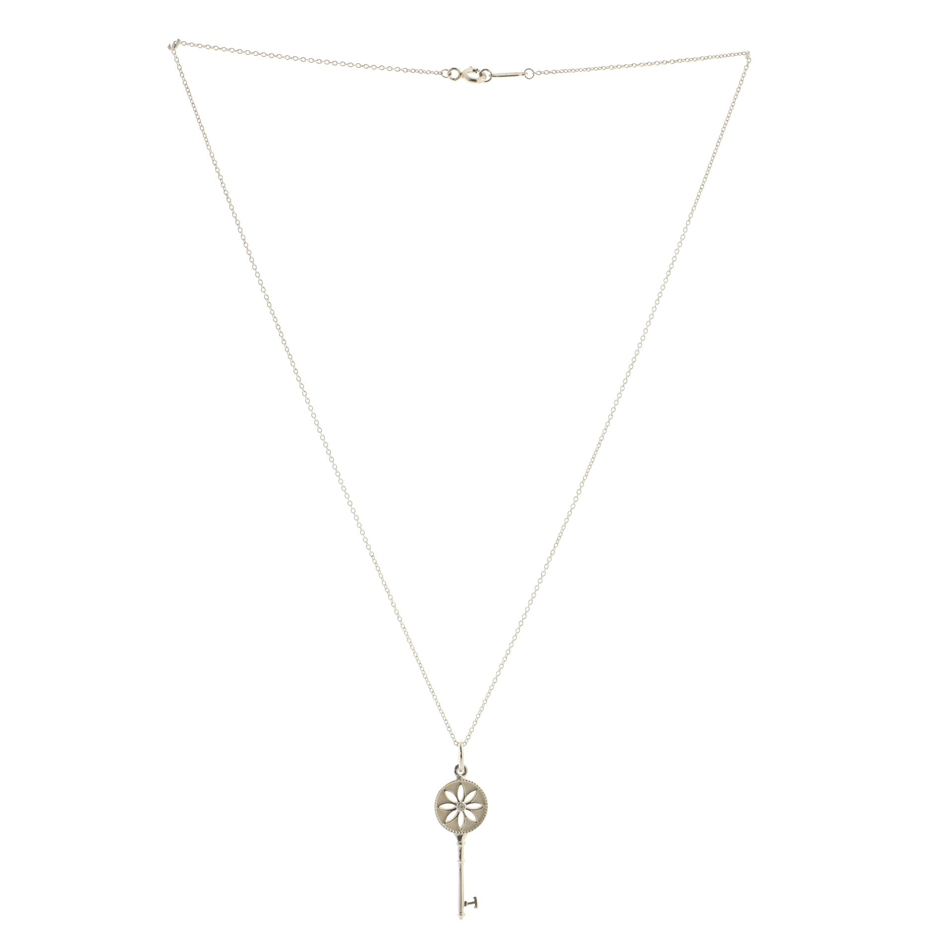 Daisy Key Pendant Necklace Sterling Silver with Diamond Small