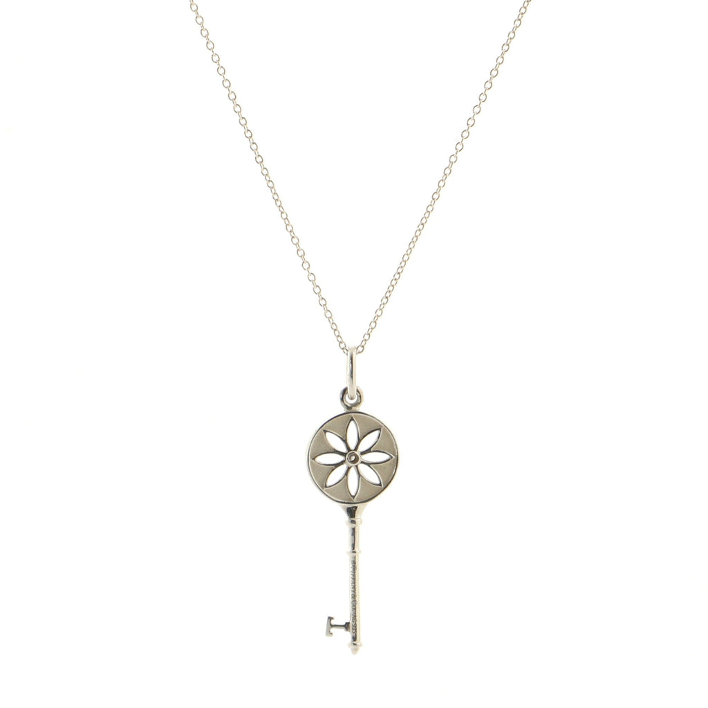 Daisy Key Pendant Necklace Sterling Silver with Diamond Small