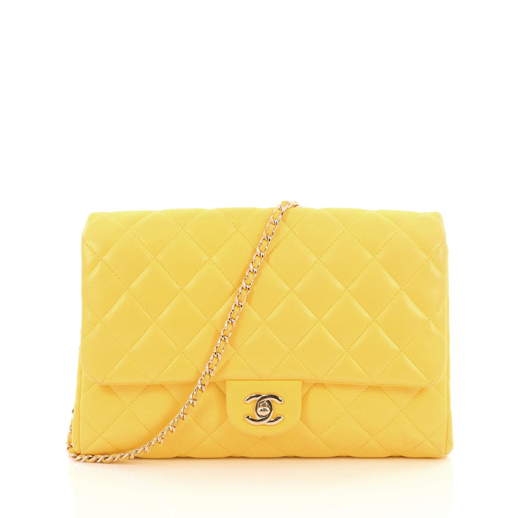 Clutch with Chain Quilted Lambskin