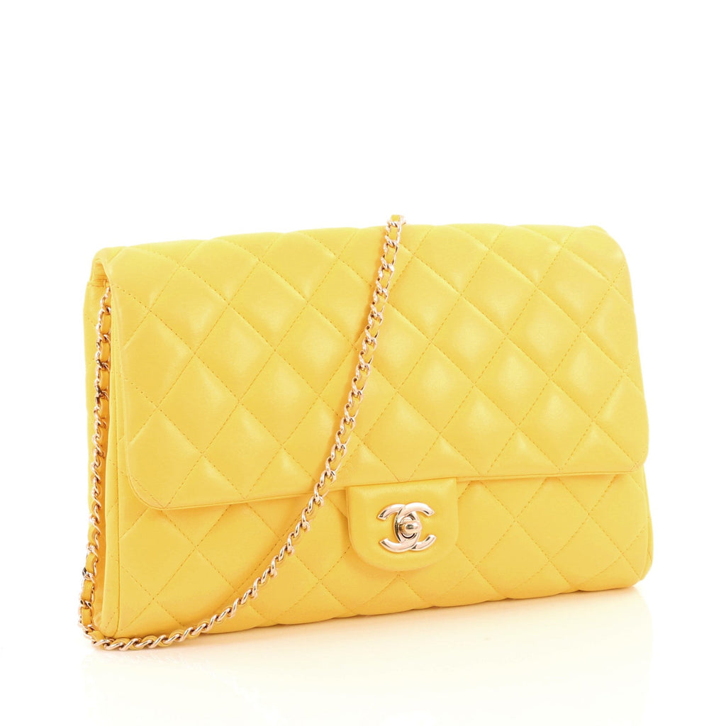 Clutch with Chain Quilted Lambskin