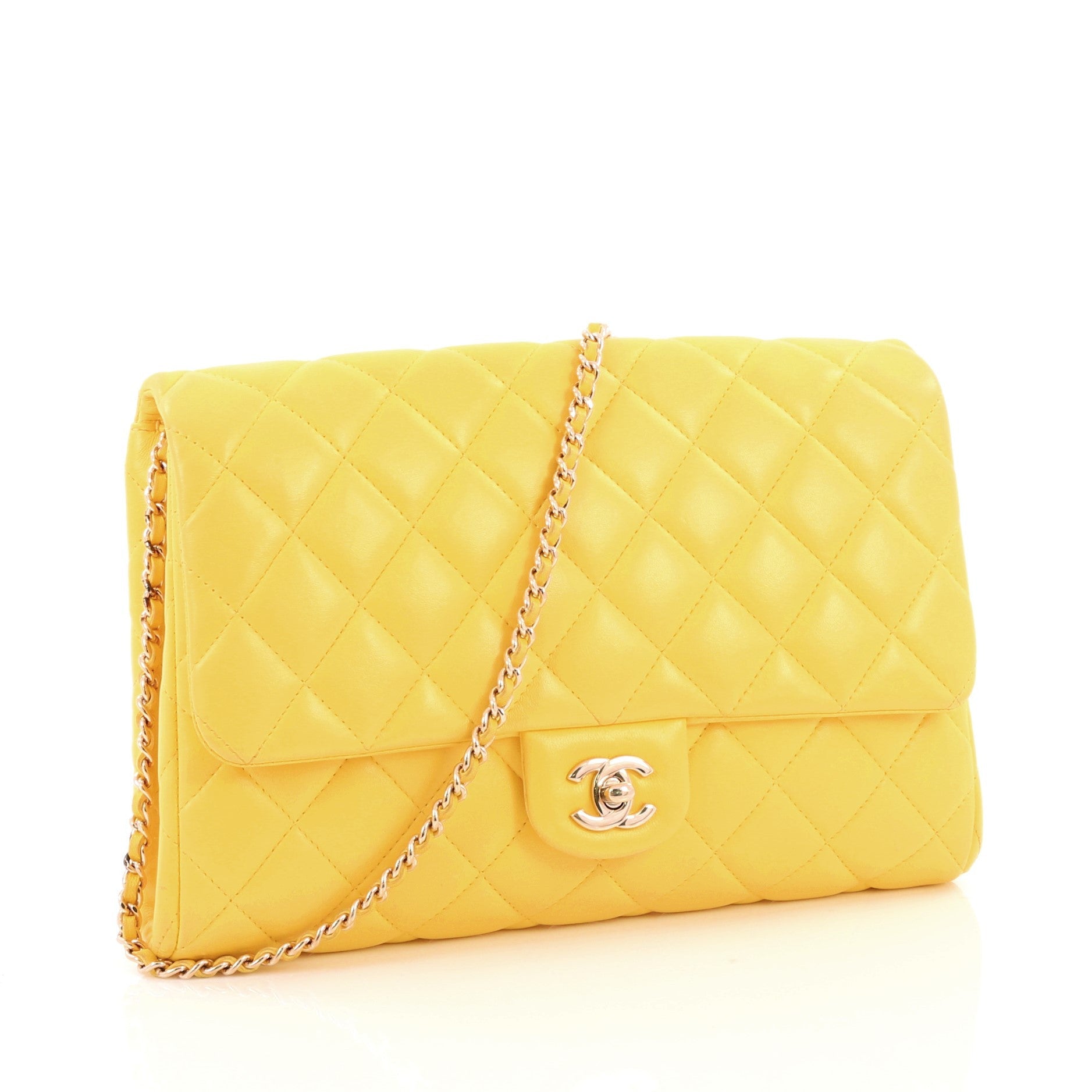 Clutch with Chain Quilted Lambskin