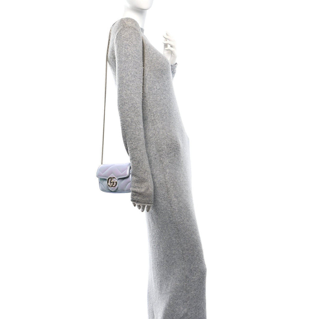 Iridescent Nappa Chevron Matelasse Small GG Marmont Shoulder Bag Iridescent Snow Light Blue