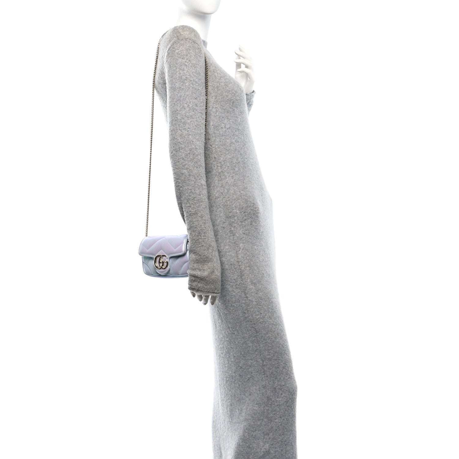 Iridescent Nappa Chevron Matelasse Small GG Marmont Shoulder Bag Iridescent Snow Light Blue