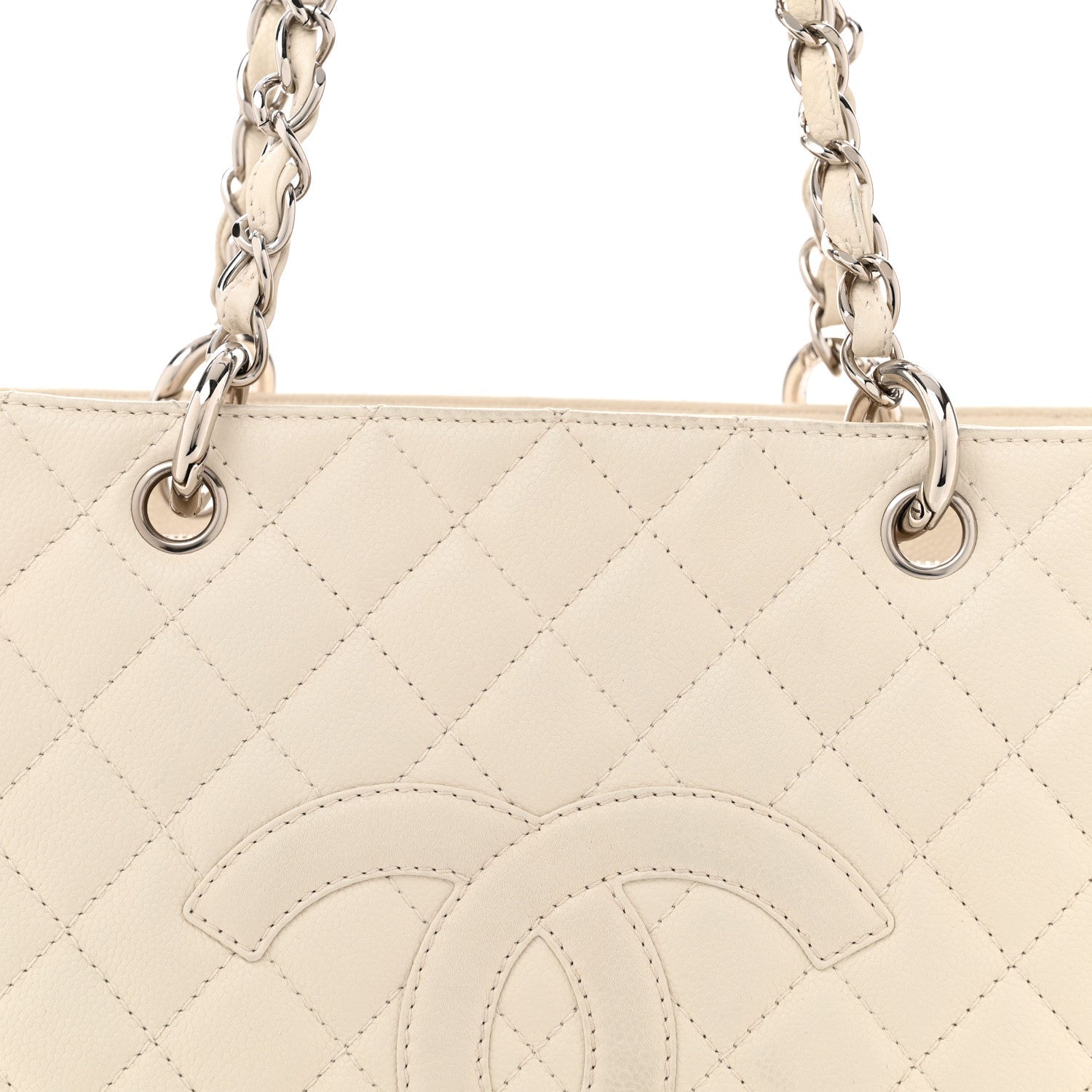 Caviar Quilted Grand Shopping Tote GST White