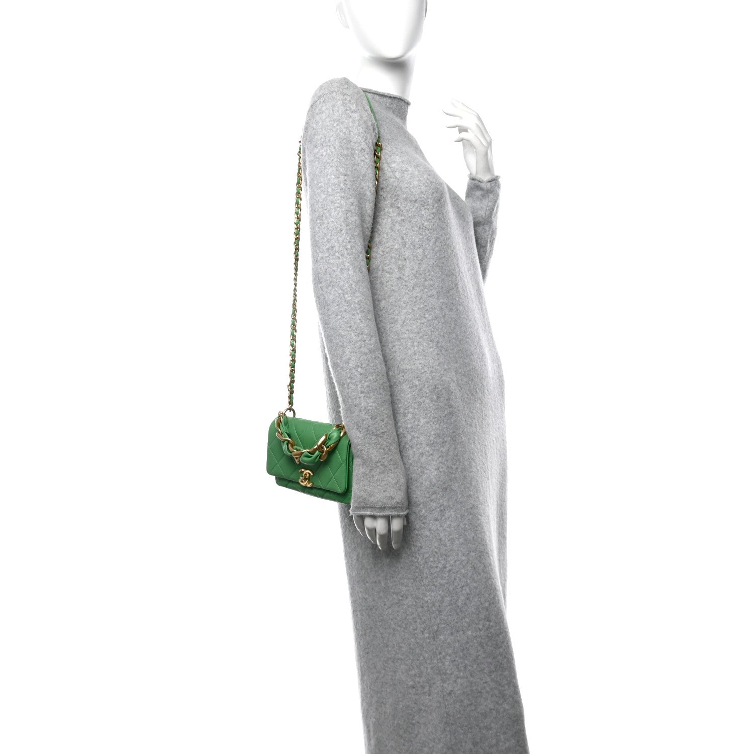 Shiny Lambskin Small Chain Is More Flap Green
