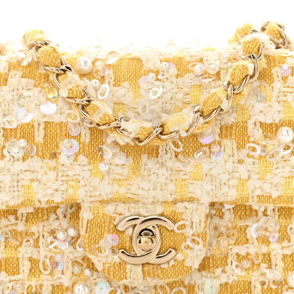 Tweed Beaded Mini Rectangular Flap Yellow White