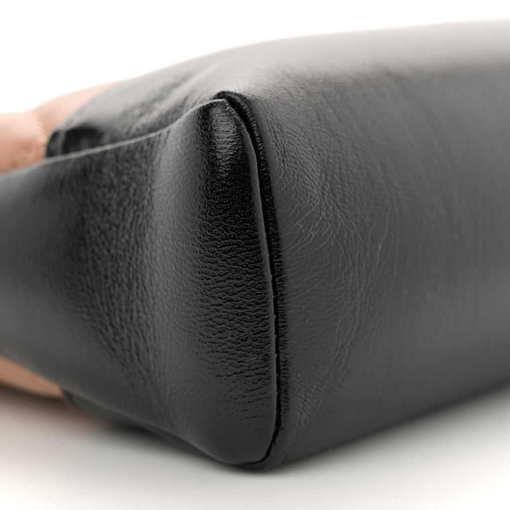 Shiny Crumpled Calfskin Quilted Mini 31 Shopping Bag Dark Beige Black