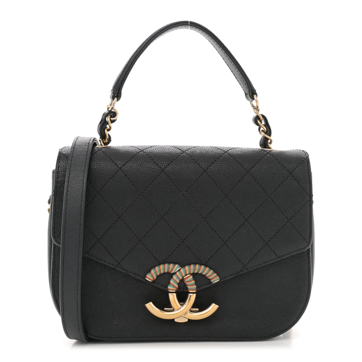 Grained Calfskin Quilted Small Cuba Top Handle Flap Black