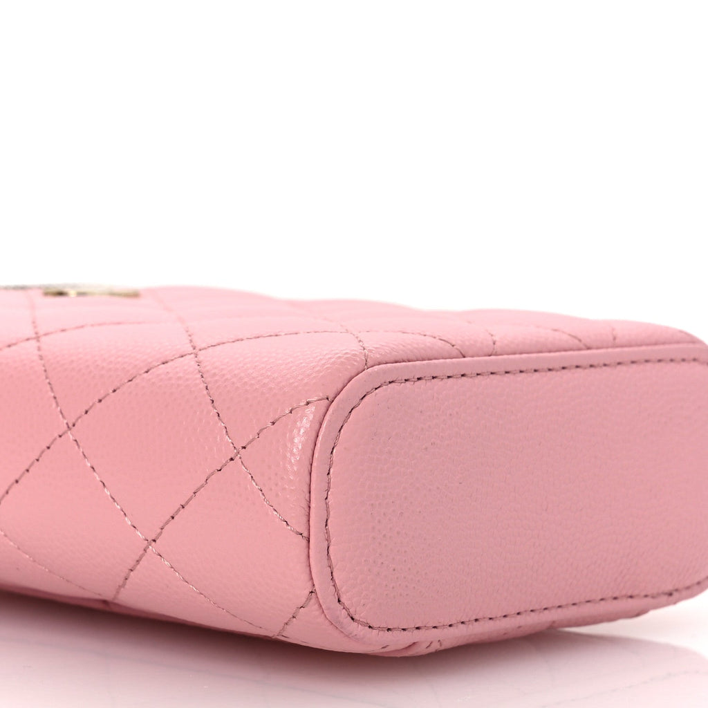Caviar Quilted Small Vertical Coco Beauty Vanity Case With Chain Light Pink