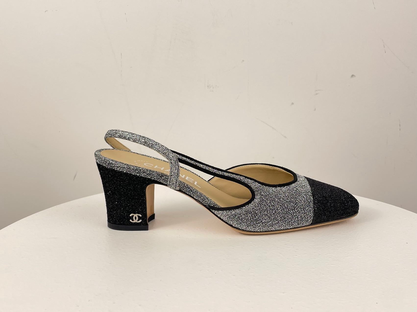 Chanel Glitter Slingback Pumps with CC Logo 37 Limited Edition