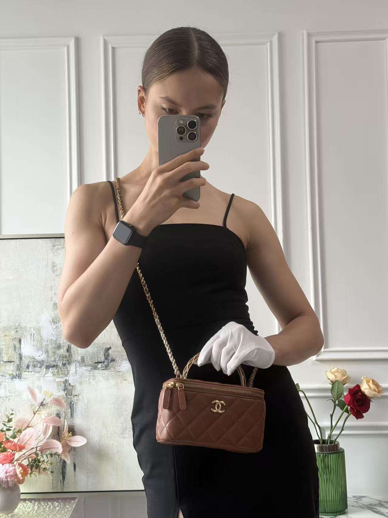 Chanel Caramel Long Vanity Case with Chain Top Handle