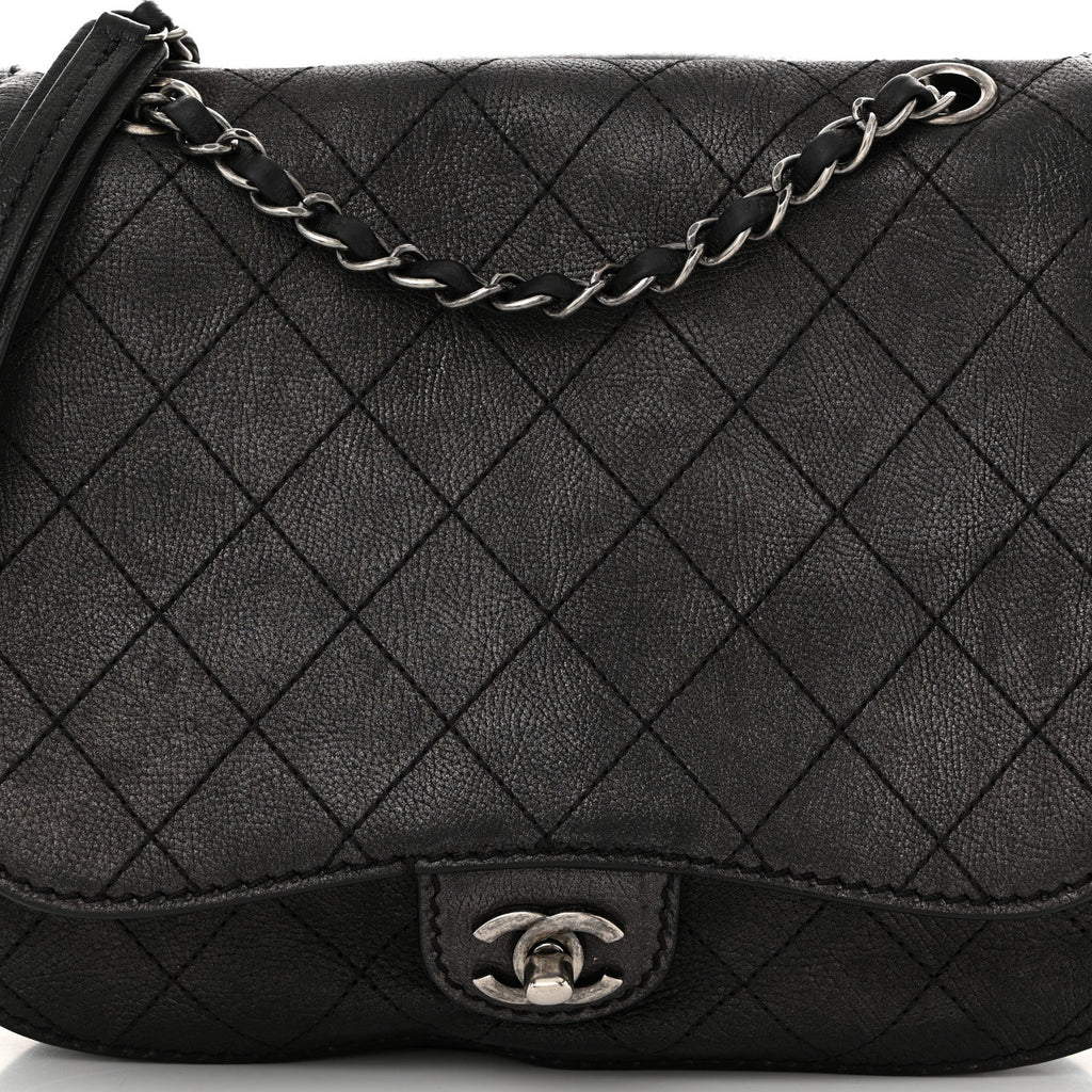 Calfskin Coco Twin Large Flap Black