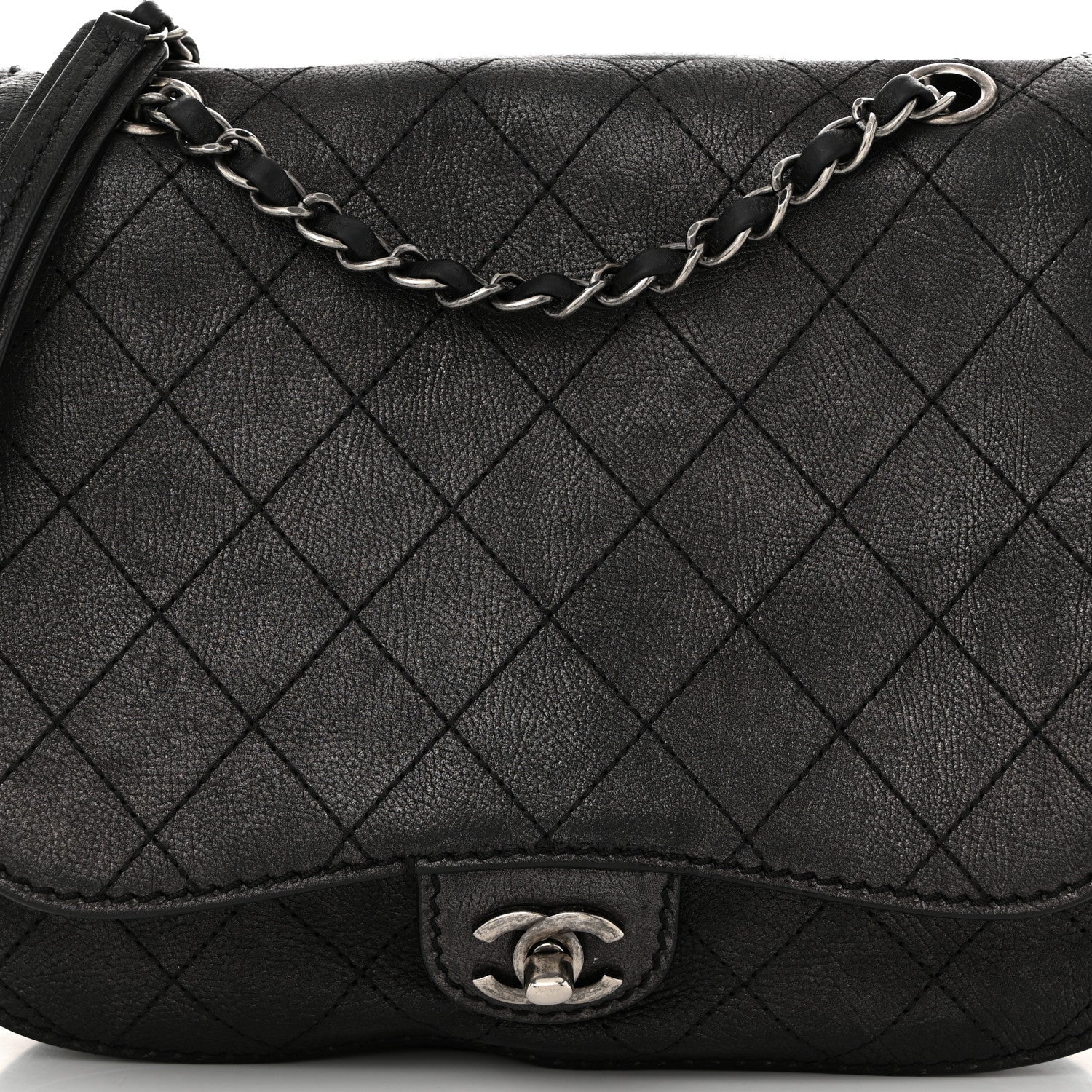 Calfskin Coco Twin Large Flap Black