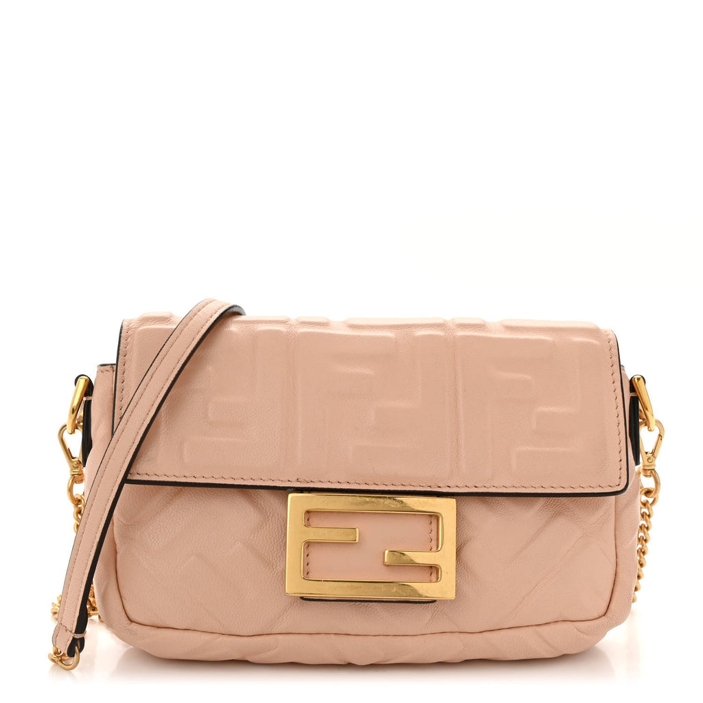 Nappa FF 1974 Embossed Mini Baguette Rosa Quarzo