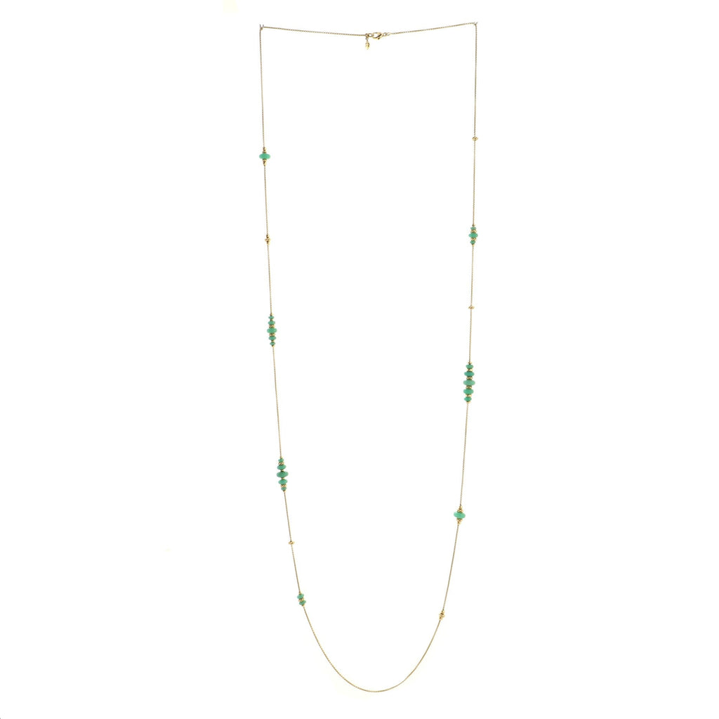 Rio Rondelle Station Necklace 18K Yellow Gold and Chrysoprase