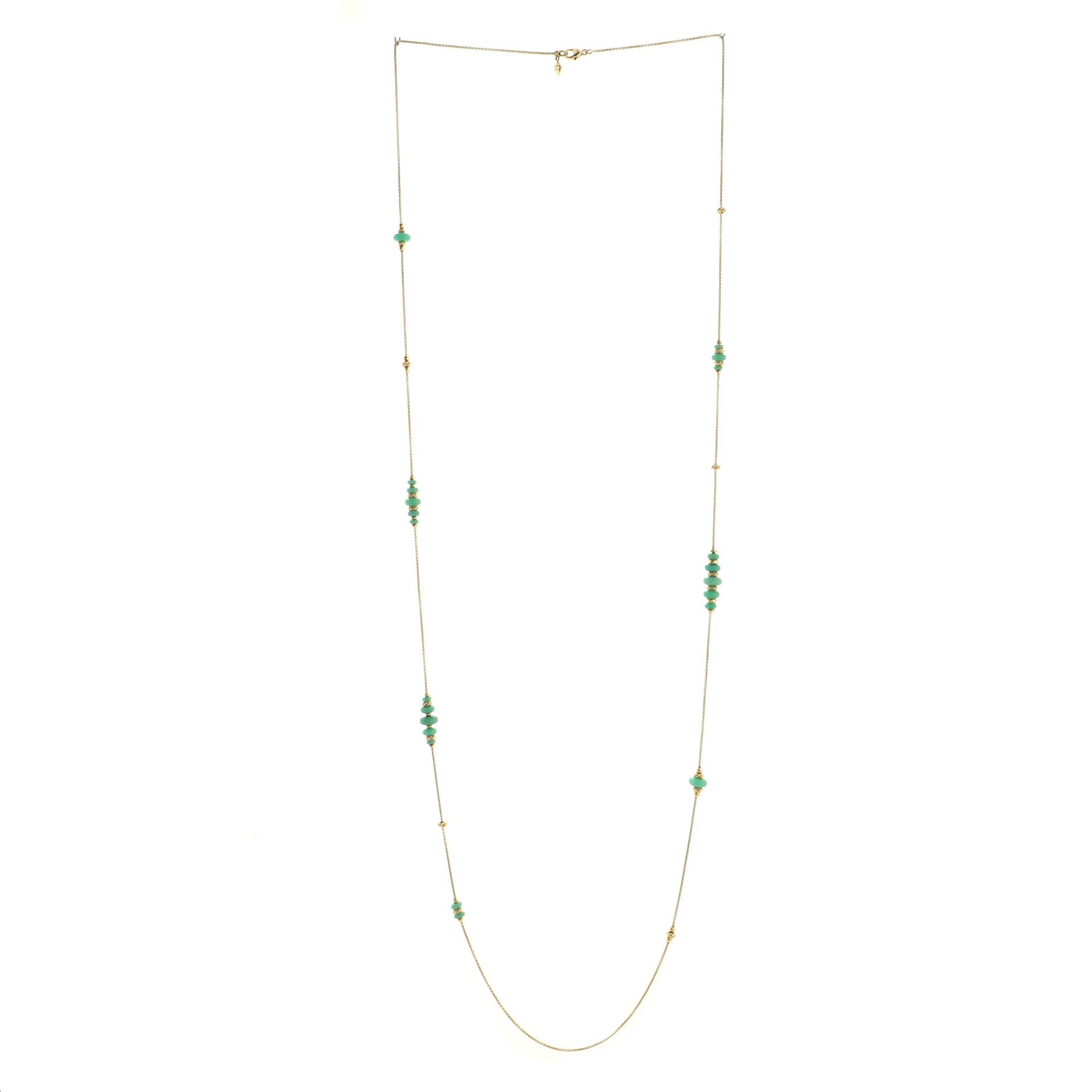Rio Rondelle Station Necklace 18K Yellow Gold and Chrysoprase