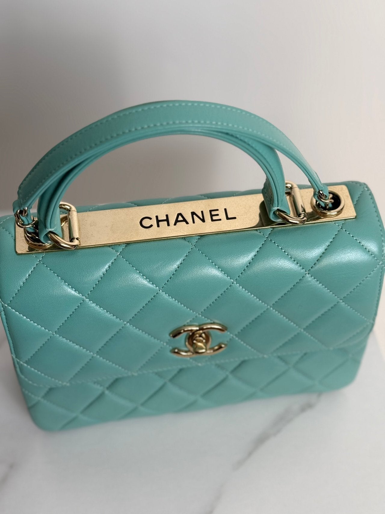 Chanel Small Trendy CC Bag in Light Green Lambskin Leather with Gold Hardware