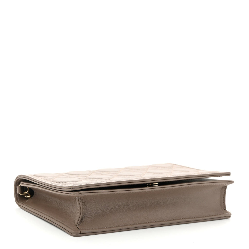 Lambskin Cannage Lady Dior Pouch Warm Taupe