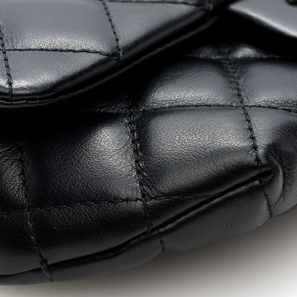Calfskin Quilted CC Uniform Flap Belt Bag Black