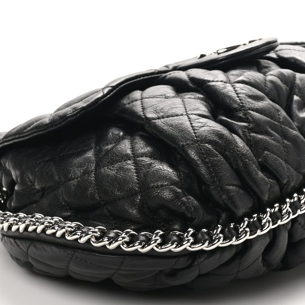 Washed Lambskin Quilted Large Chain Around Messenger Black