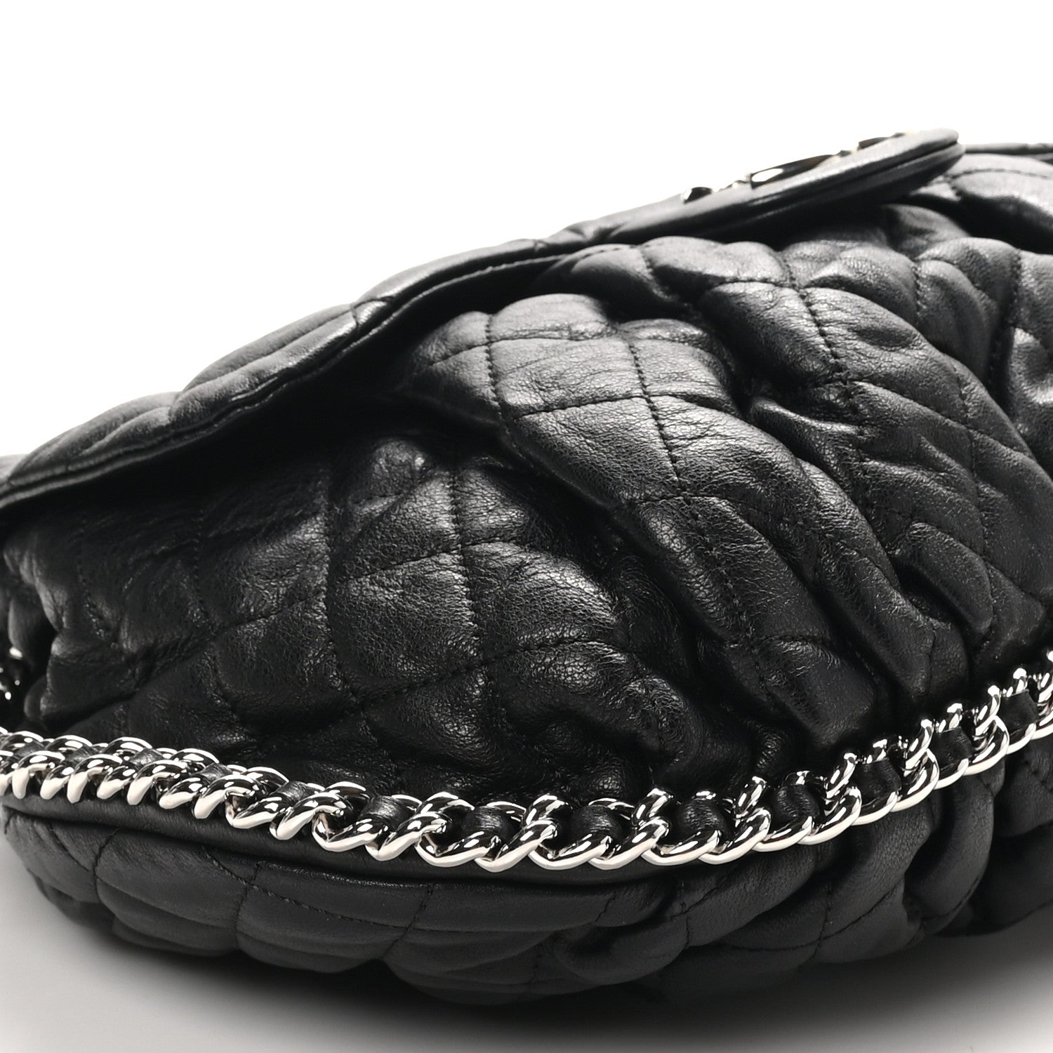 Washed Lambskin Quilted Large Chain Around Messenger Black