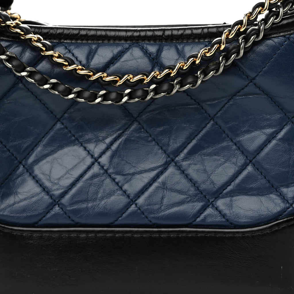 Aged Calfskin Quilted Small Gabrielle Hobo Navy Black