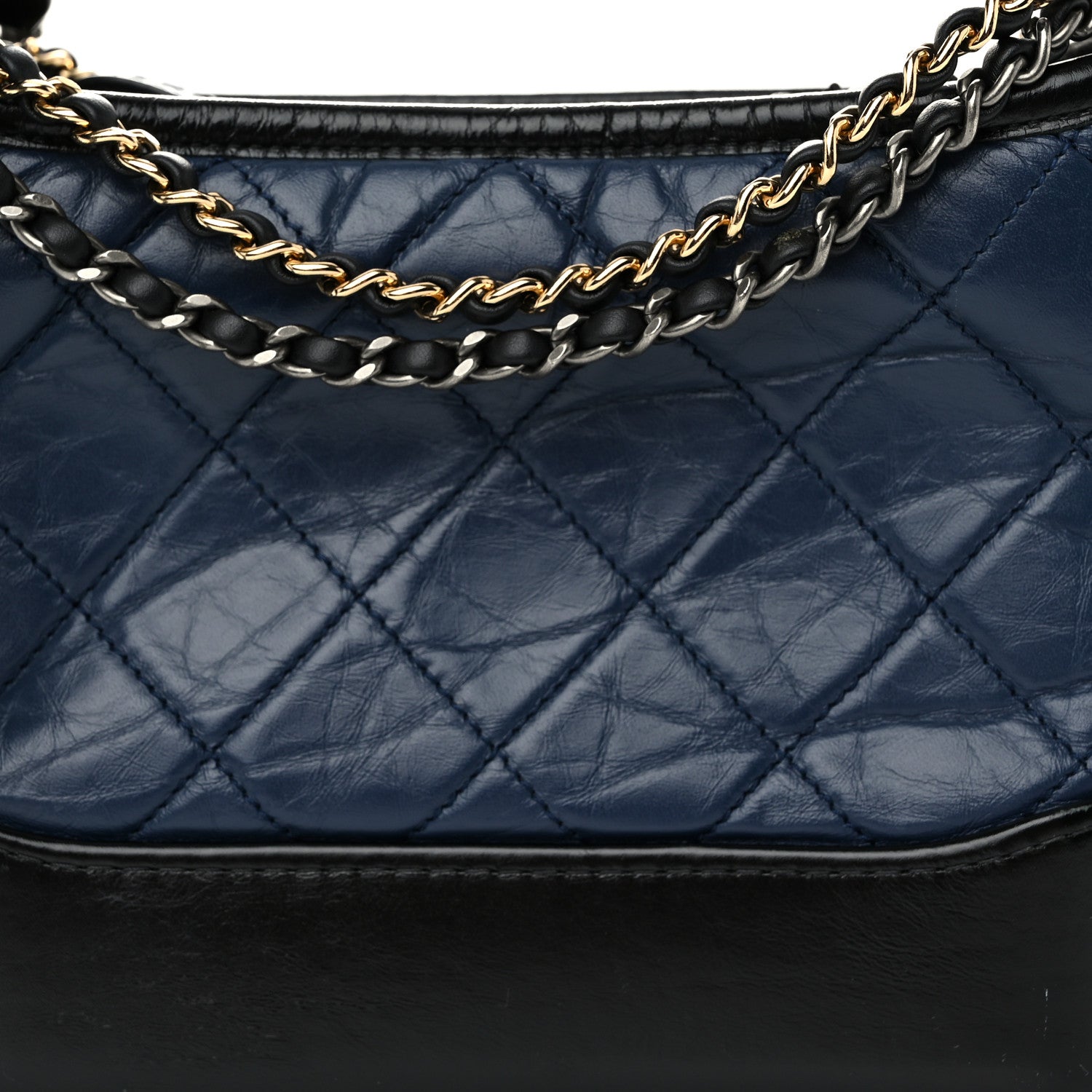 Aged Calfskin Quilted Small Gabrielle Hobo Navy Black
