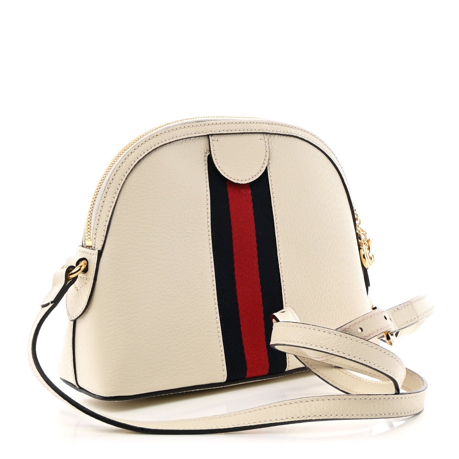 Textured Dollar Calfskin Web Small Ophidia Dome Shoulder Bag Mystic White