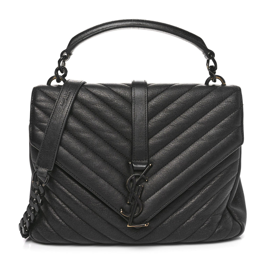 Sheepskin Matelasse Chevron Monogram Monochrome Medium College Bag Black