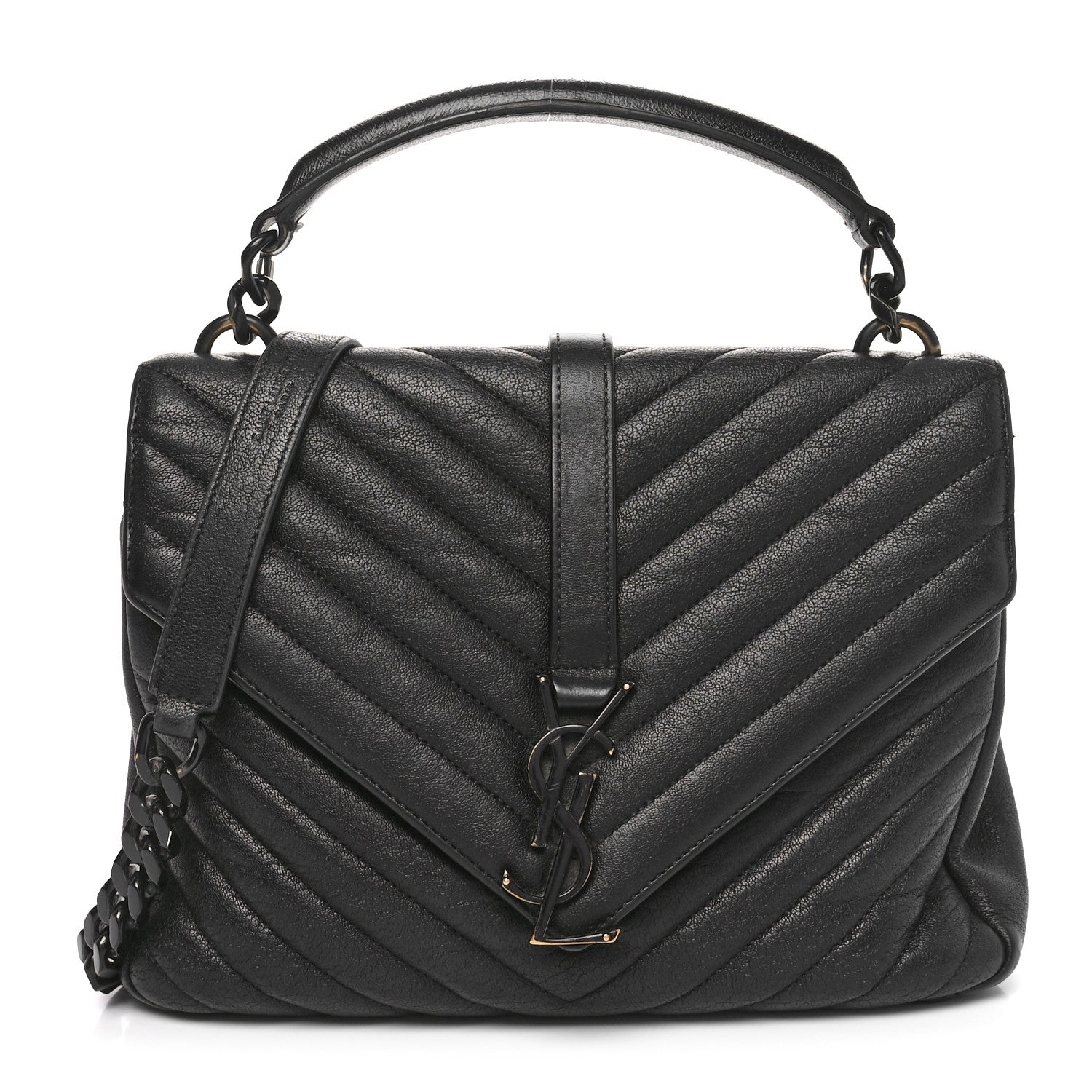 Sheepskin Matelasse Chevron Monogram Monochrome Medium College Bag Black