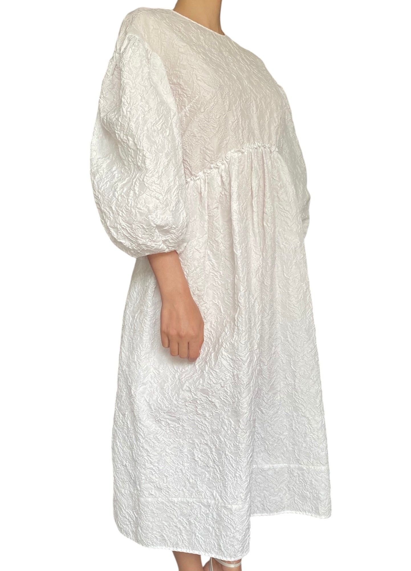 Simone Rocha White Puff Sleeve Cloqué Crewneck Tent Dress - UK 8 / US 4-6